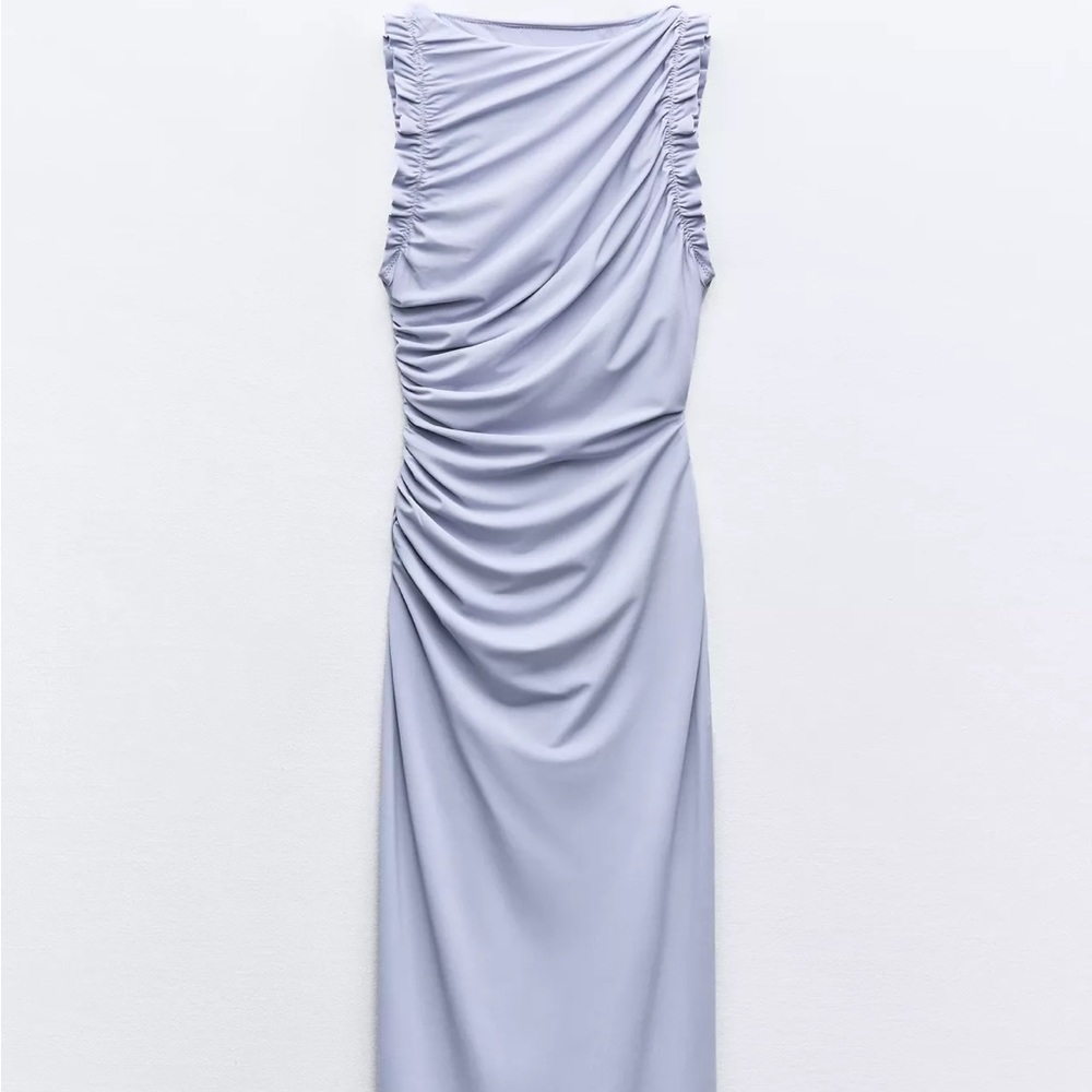 Sleeveless Ruched Midi Dress in Light Lilac